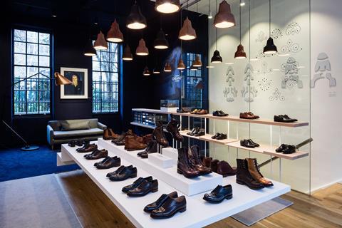 5 cheaney henrietta st view over table to brogued glass brass bound patterns